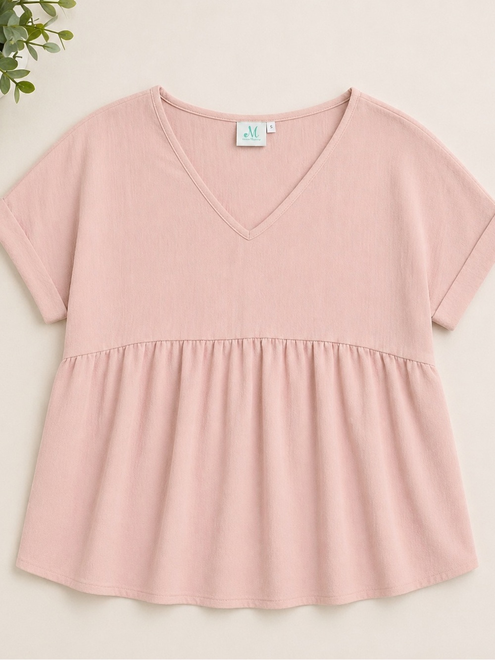 Mint Blush Babydoll Top Flowy Tunic V Neck Relaxed Fit Size Small